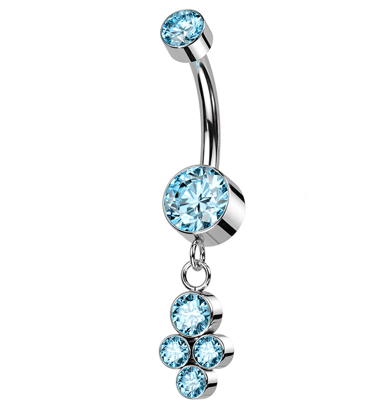 Amulet Aqua CZ Dangle Internally Threaded Titanium Belly Button Ring - Mrs Treak