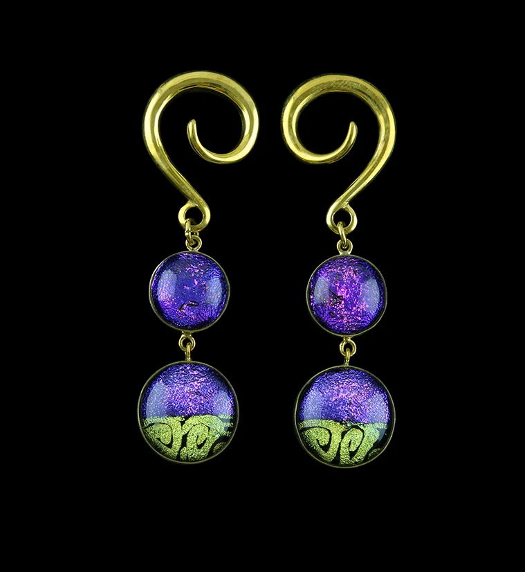 Purple Gold Glass Cab Brass Ear Weights - Mrs Treak