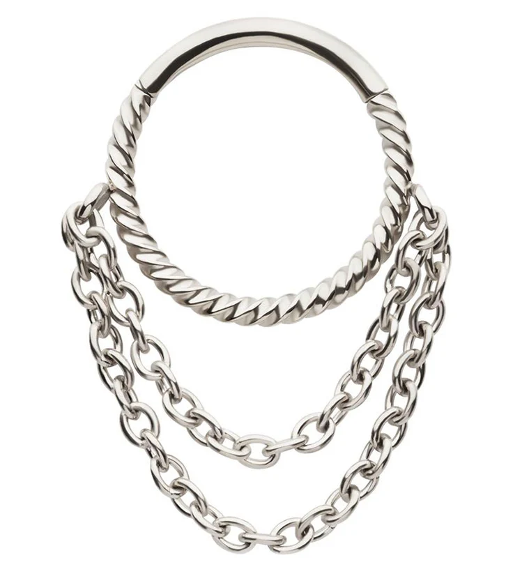 Twine Double Dangle Chain Stainless Steel Hinged Segment Ring - Mrs Treak