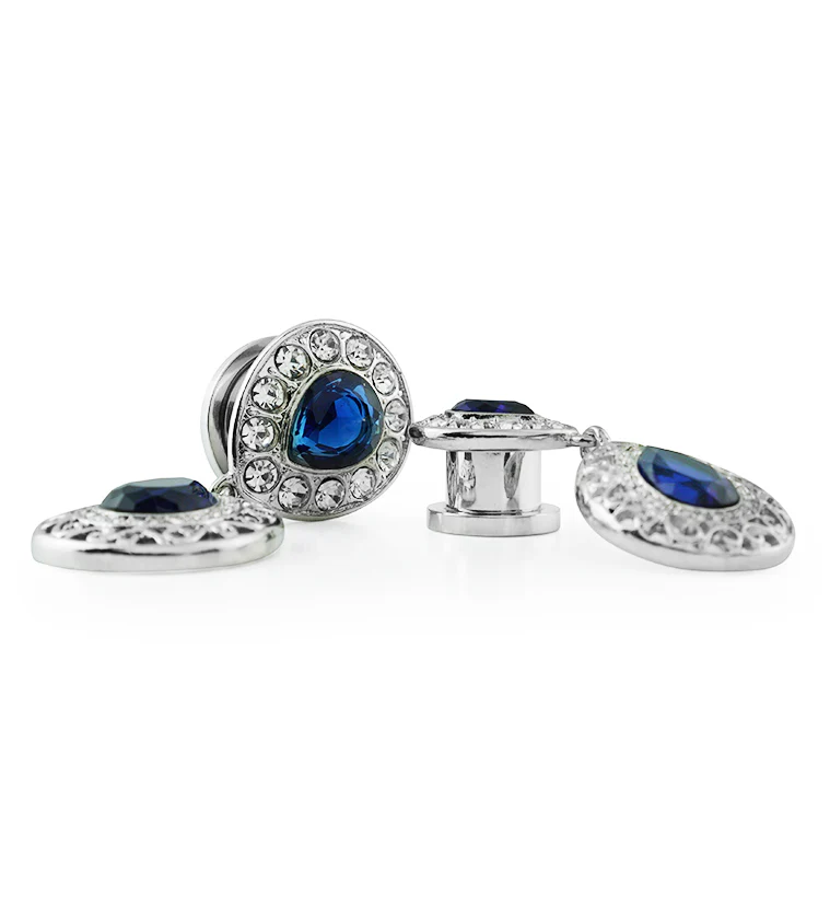 Blue Teardrop CZ Dangle Stainless Steel Tunnels - Mrs Treak