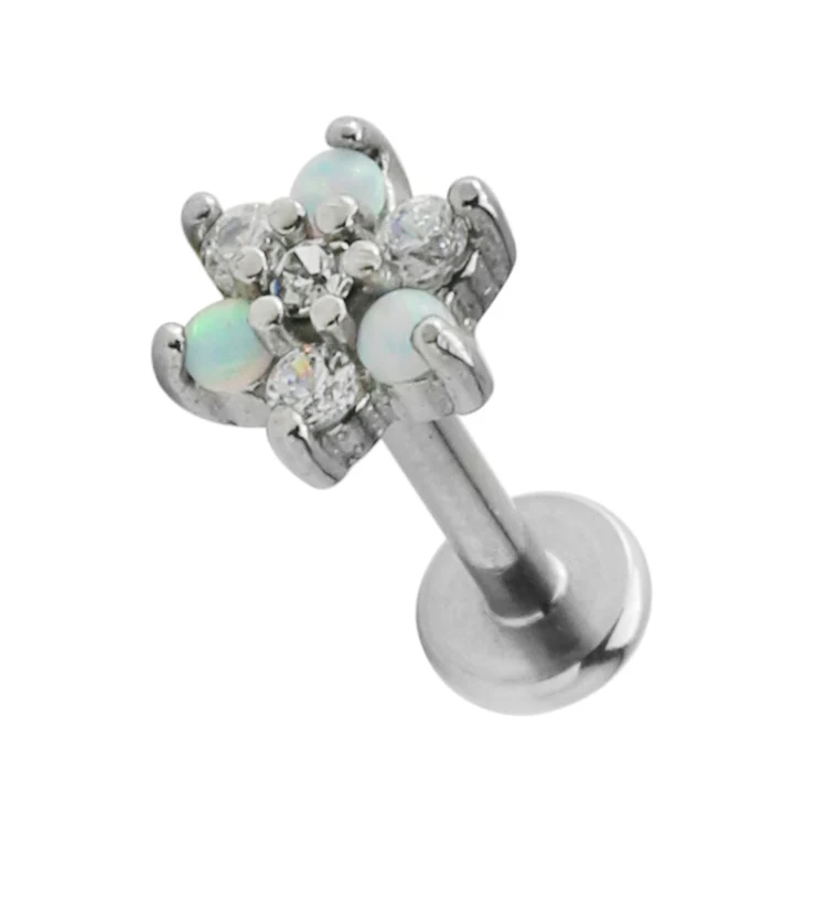 16G White Opalite Clear CZ Flower Labret - Mrs Treak
