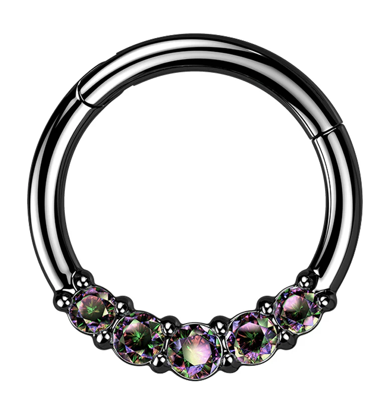 Black PVD Mere Black Aurora CZ Hinged Segment Ring - Mrs Treak