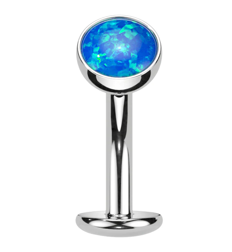 Blue Opalite Titanium Threadless Floating Belly Button Ring (Convex Disk) - Mrs Treak