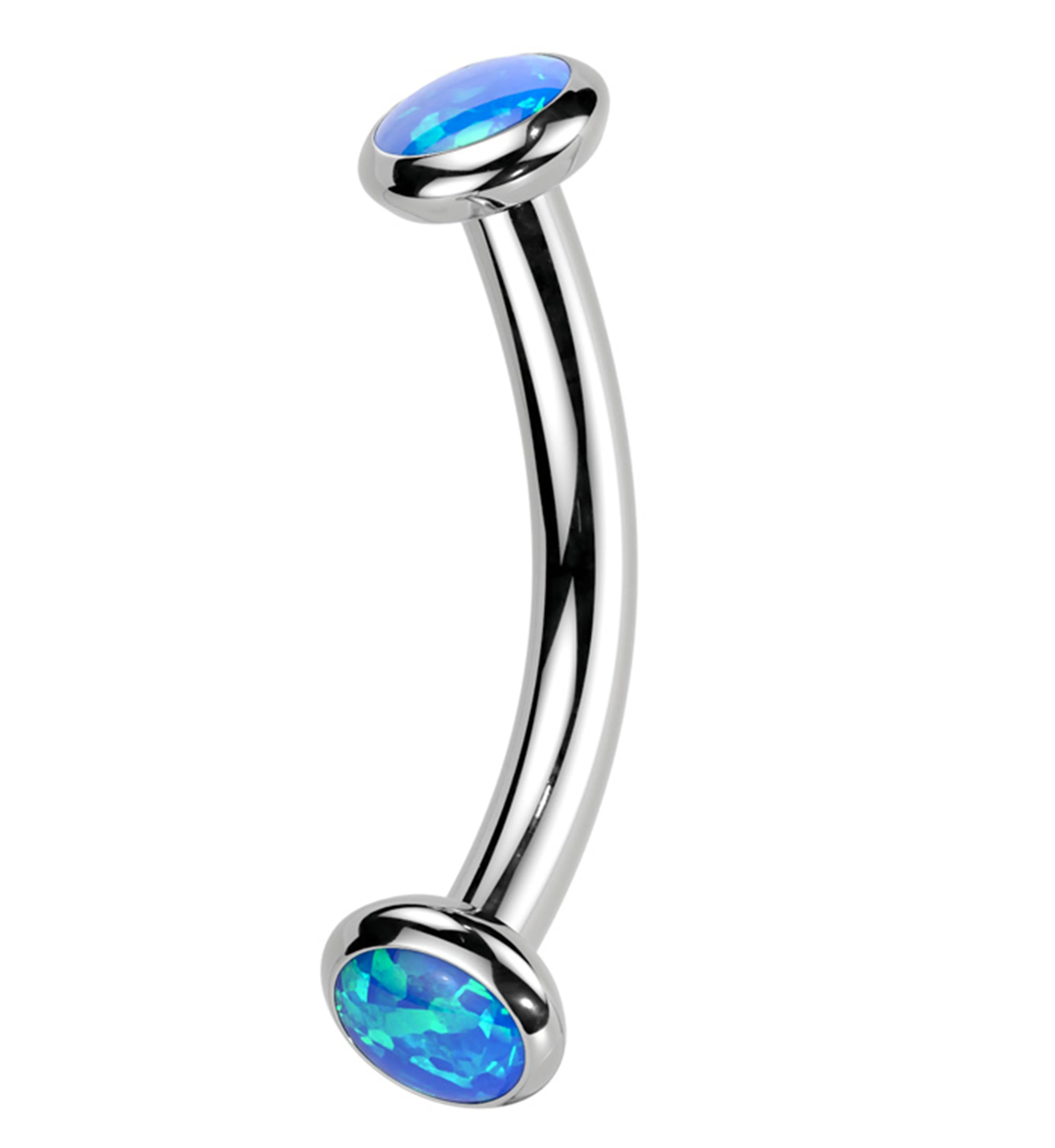 Double Bezel Blue Opalite Internally Threaded Titanium Curved Barbell - Mrs Treak