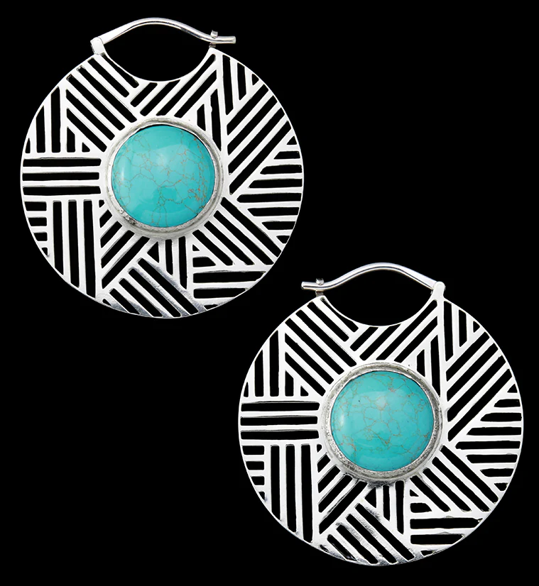 Haphazard Howlite Turquoise Stone White Brass Ear Weights - Mrs Treak