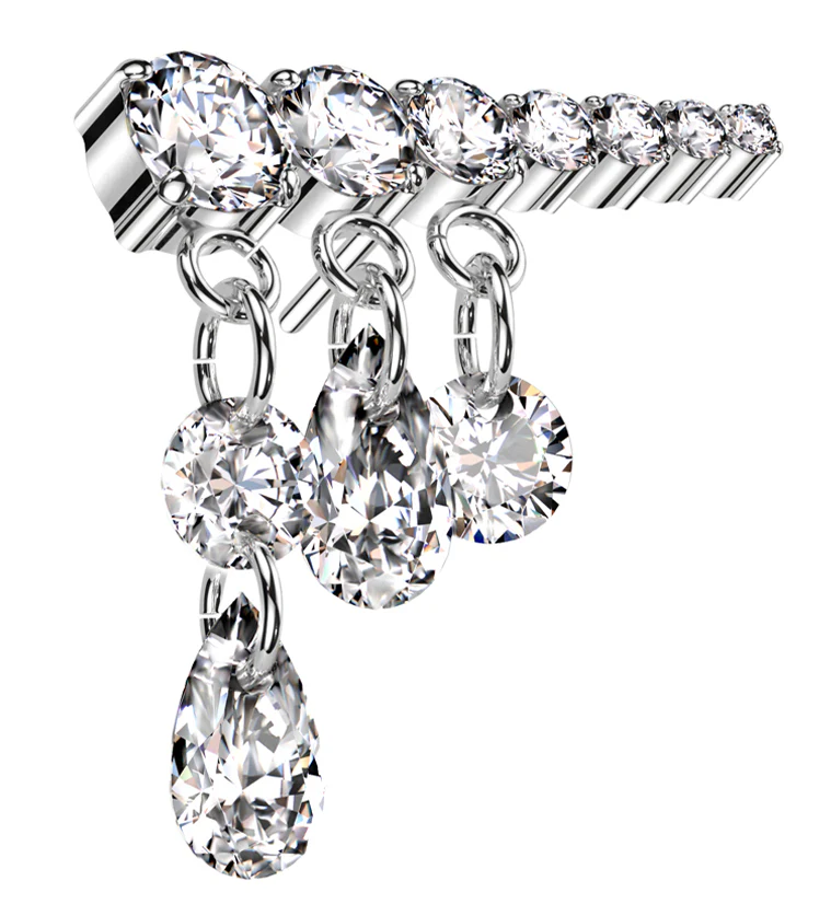 Long Descending Clear CZ Dangle Charms Titanium Threadless Top - Mrs Treak