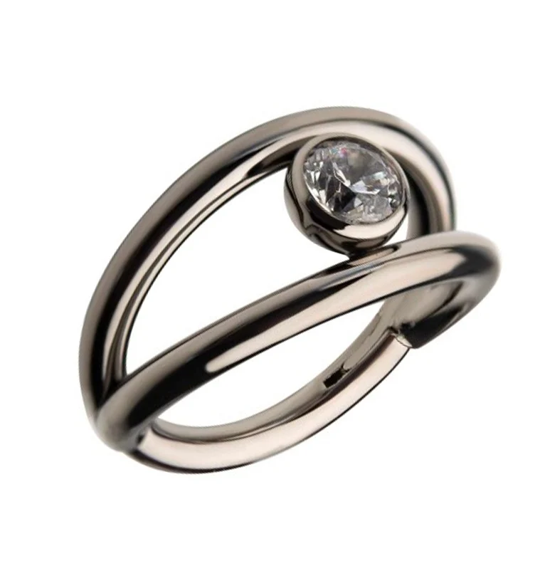 Double Side Bar CZ Titanium Hinged Segment Ring - Mrs Treak