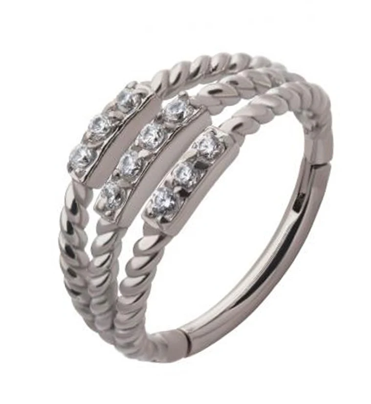 Stacked Twine CZ Hinged Segment Ring - Mrs Treak