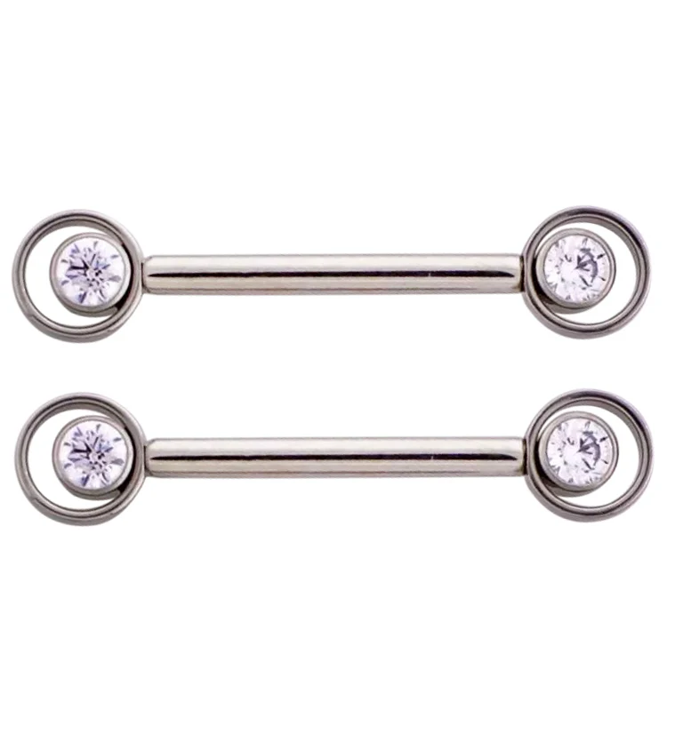 Halo Clear CZ Titanium Internally Threaded Nipple Ring Barbell - Mrs Treak