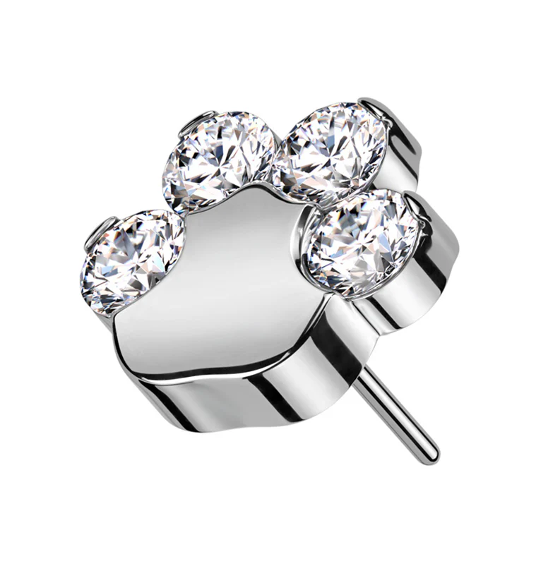 Paw Print Clear CZ Titanium Threadless Top - Mrs Treak