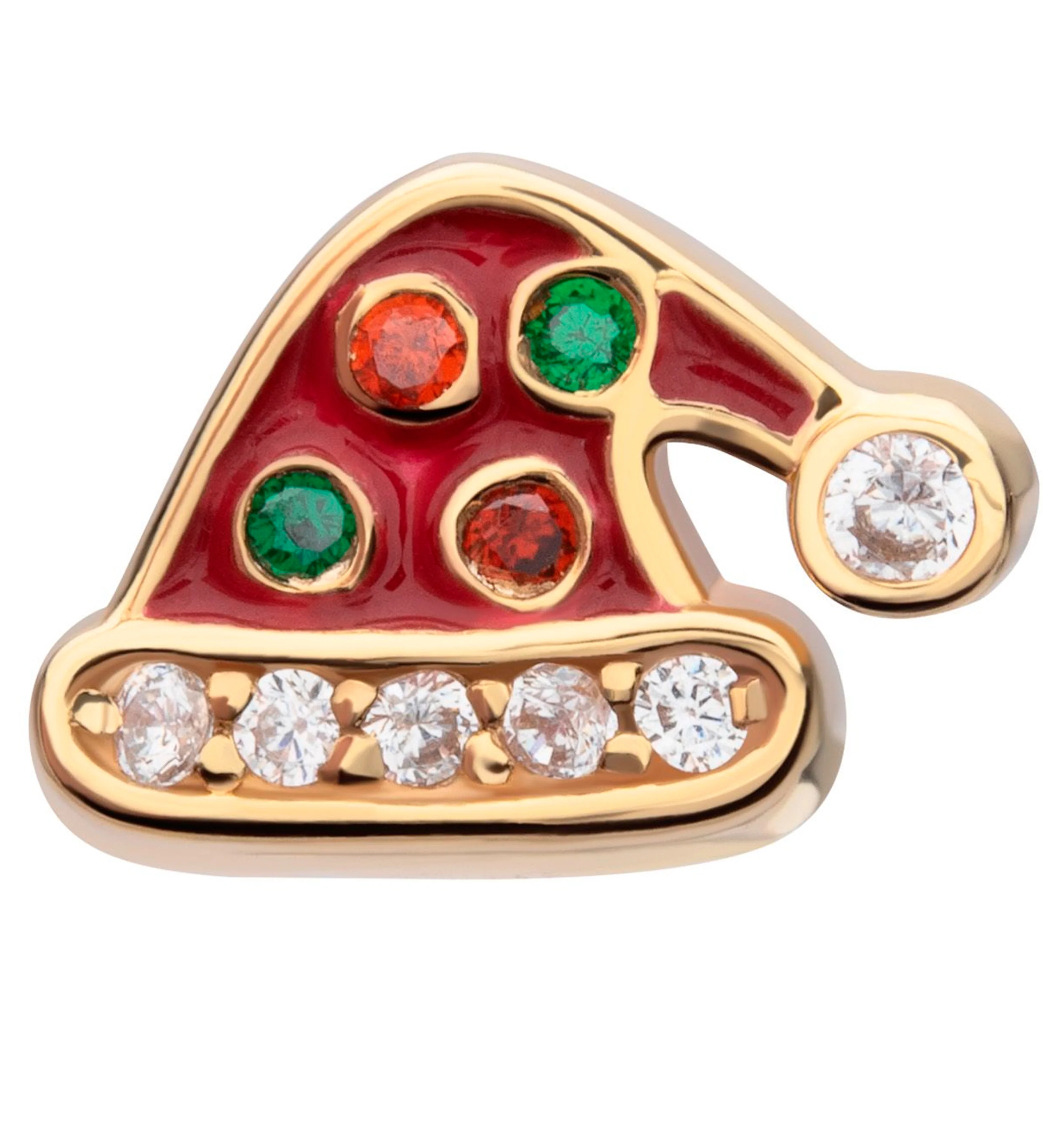14kt Gold Santa Hat CZ Threadless Top - Mrs Treak