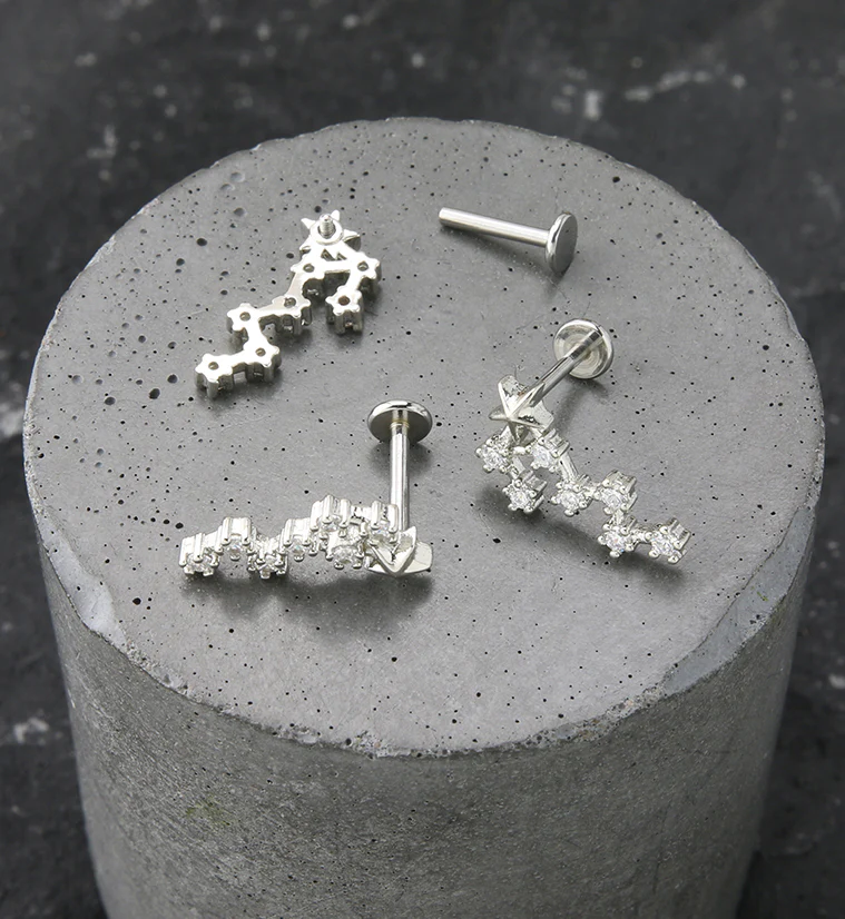 Scorpio Constellation Clear CZ Stainless Steel Internally Threaded Labret - Mrs Treak