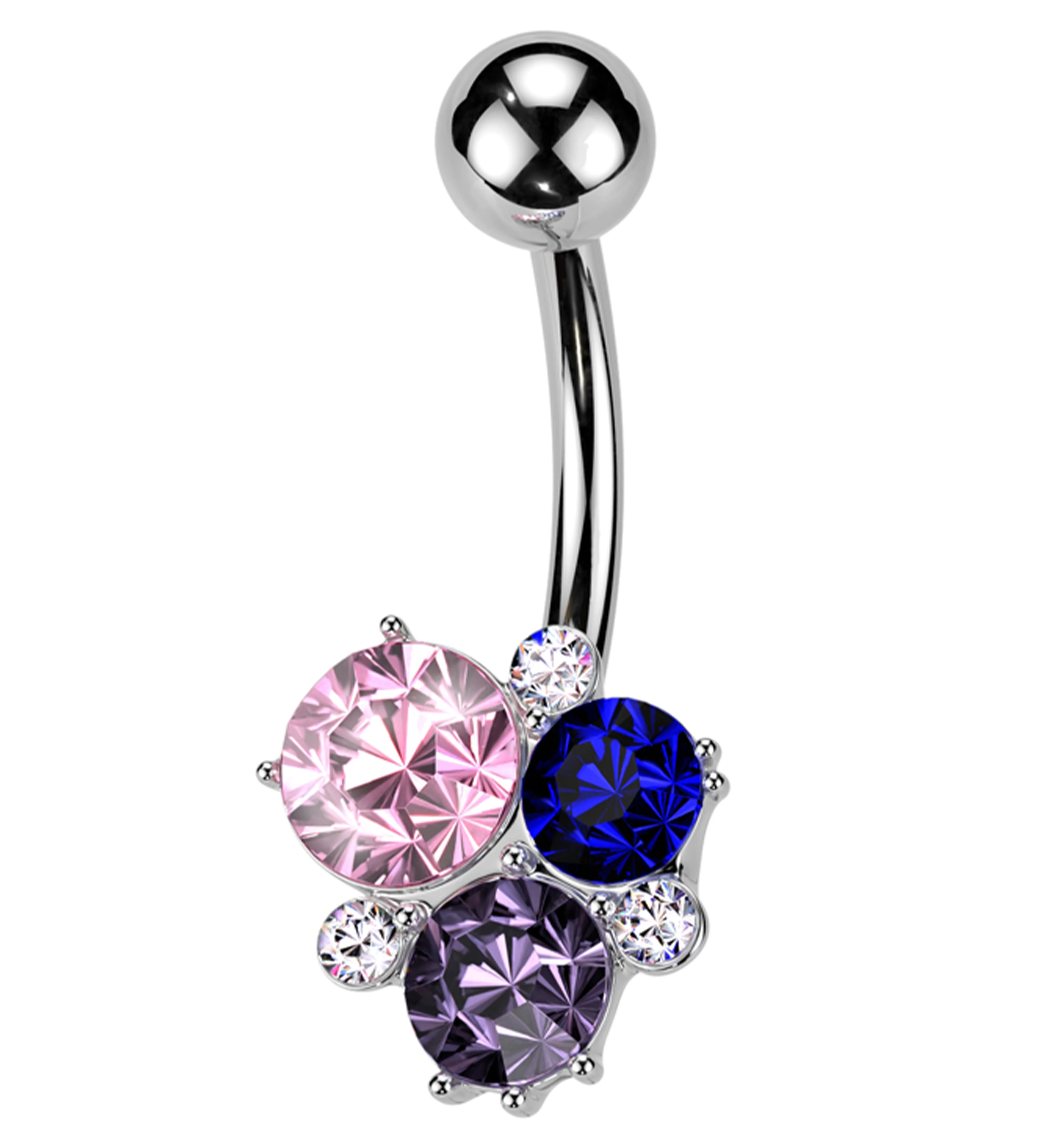 Multi-Color CZ Cluster Stainless Steel Belly Button Ring - Mrs Treak