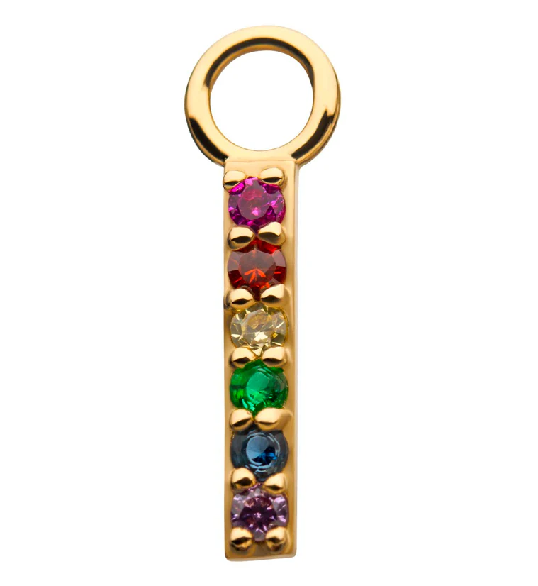 14kt Gold Bar Rainbow CZ Charm - Mrs Treak
