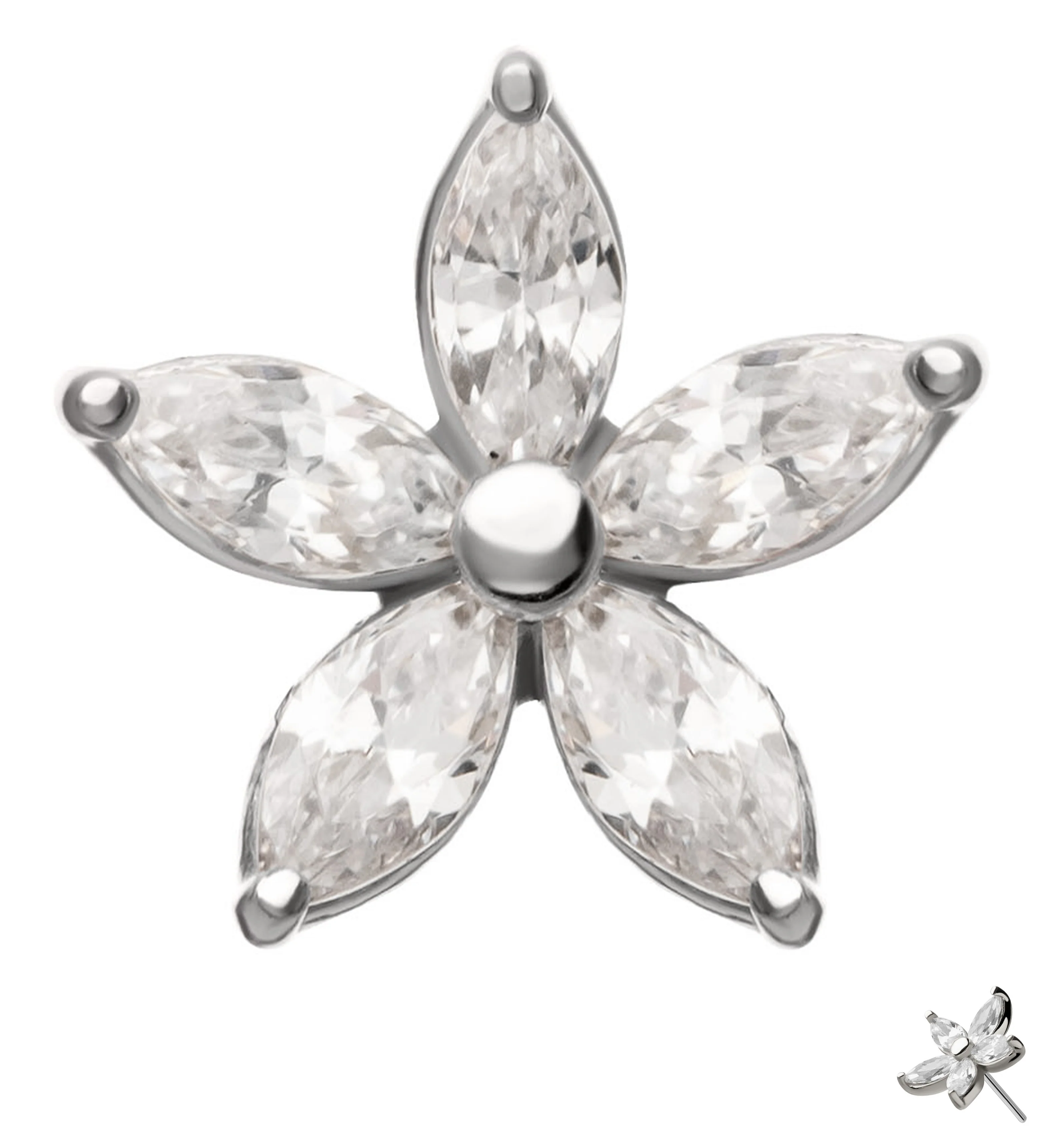 14kt White Gold Senary Clear CZ Threadless Top - Mrs Treak