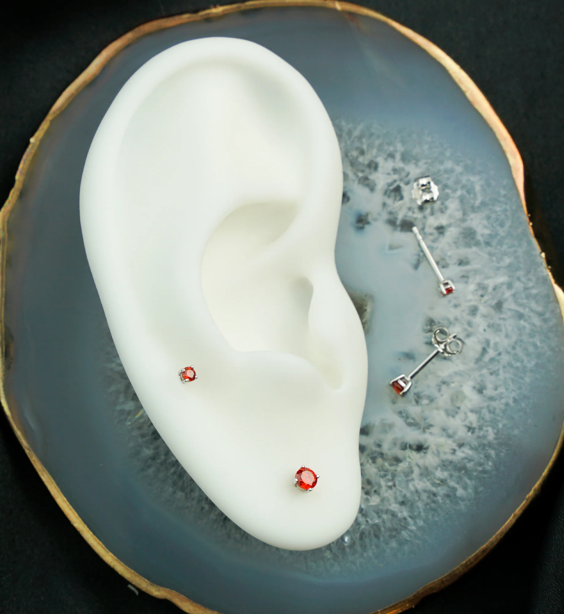 14kt White Gold January Birthstone Garnet CZ Stud Earrings - Mrs Treak