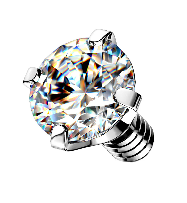 Prong Clear CZ Stainless Steel Internally Threaded Top - Mrs Treak