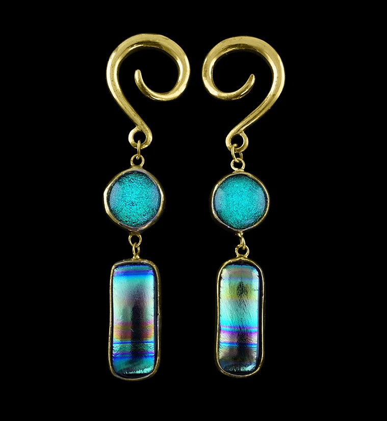 Green Dichroic Glass Coupe Hanging Ear Weights - Mrs Treak
