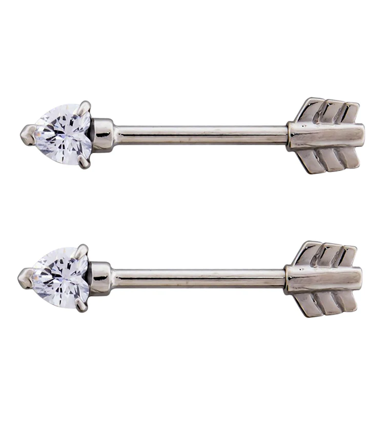 Arrow Heart CZ Nipple Ring Barbell - Mrs Treak