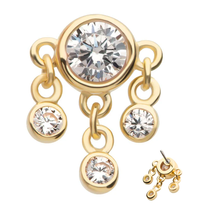 14kt Gold Clear CZ Dangle Threadless Top - Mrs Treak