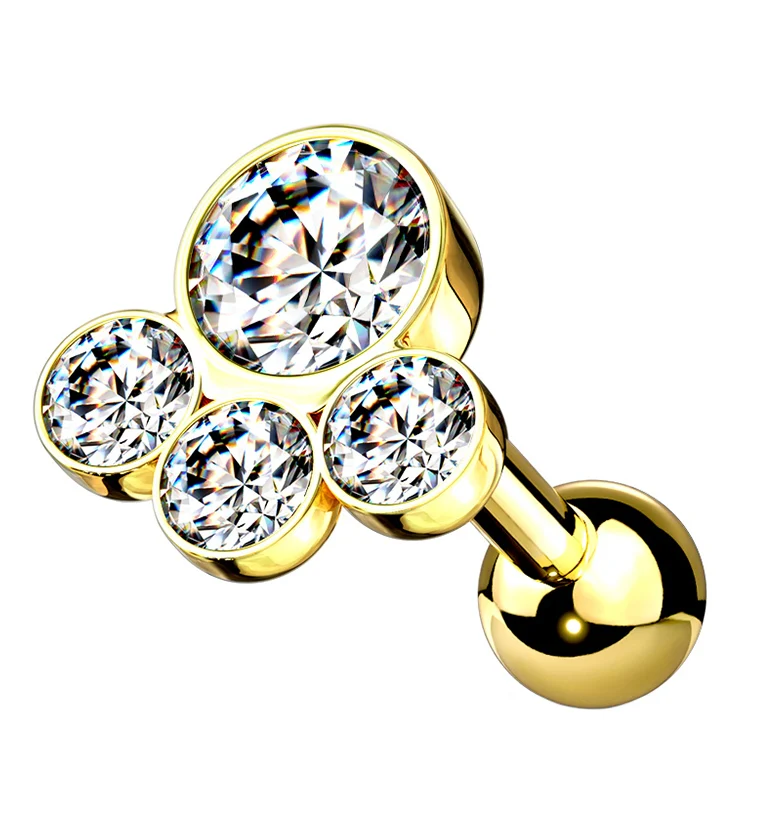 Gold PVD Quad Cluster Gem Cartilage Barbell - Mrs Treak