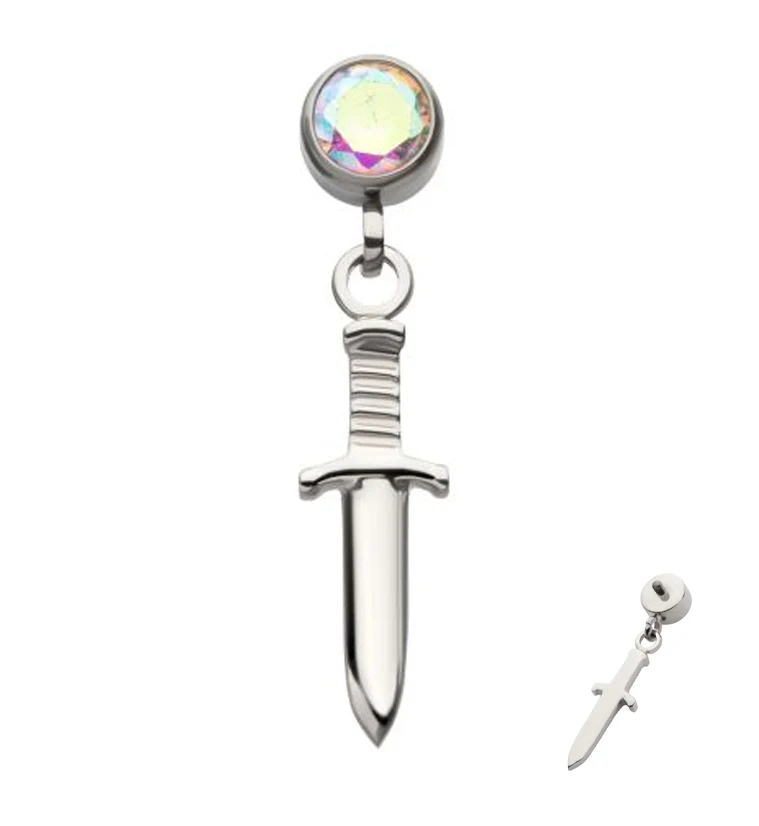 Dangle Dagger Rainbow Aurora CZ Internally Threaded Top - Mrs Treak