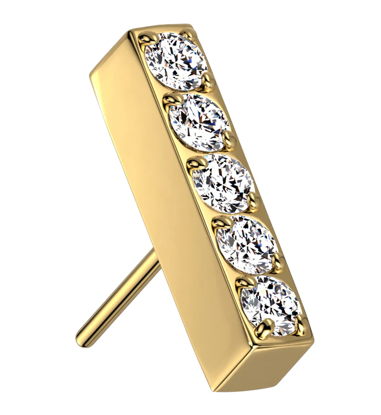 Gold PVD Rack CZ Bar Titanium Threadless Top - Mrs Treak