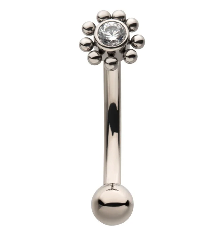 Beaded Gem Center Titanium Curved Barbell - Mrs Treak