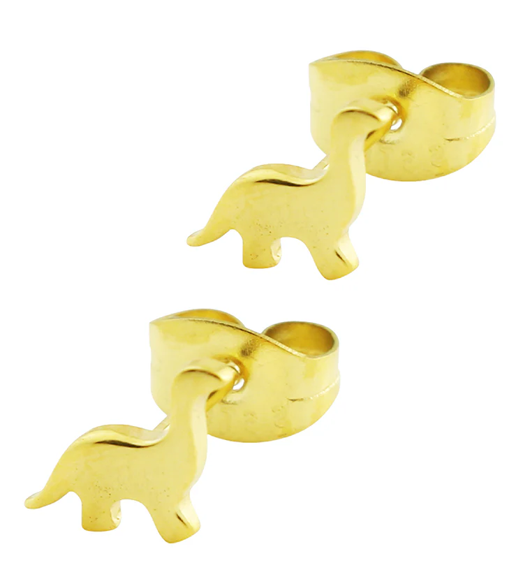 Gold PVD Dinosaur Stainless Steel Stud Earrings - Mrs Treak