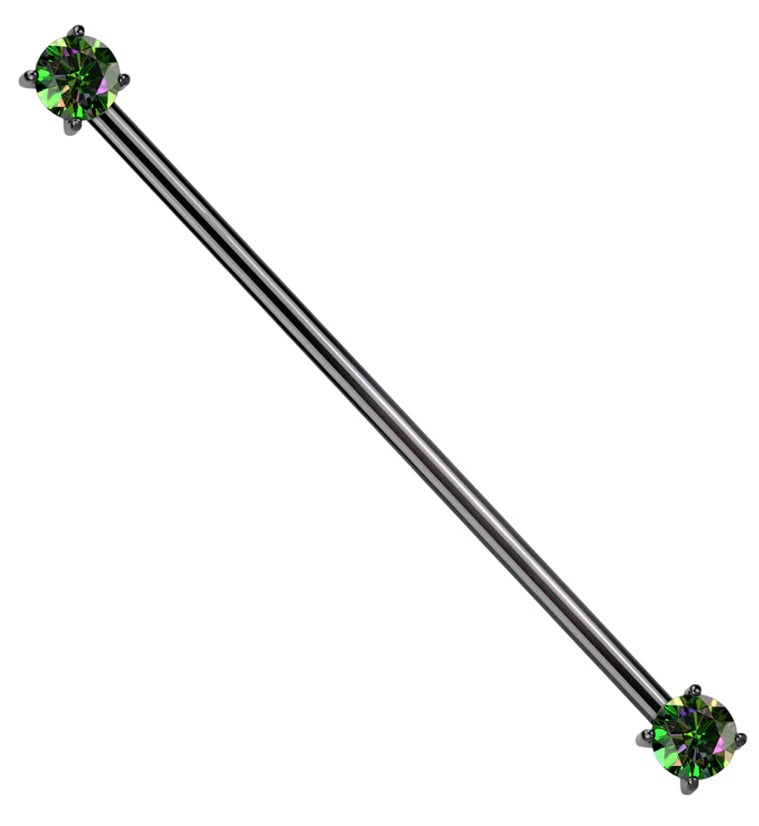 Black PVD Prong Black Aurora CZ Threadless Titanium Industrial Barbell - Mrs Treak