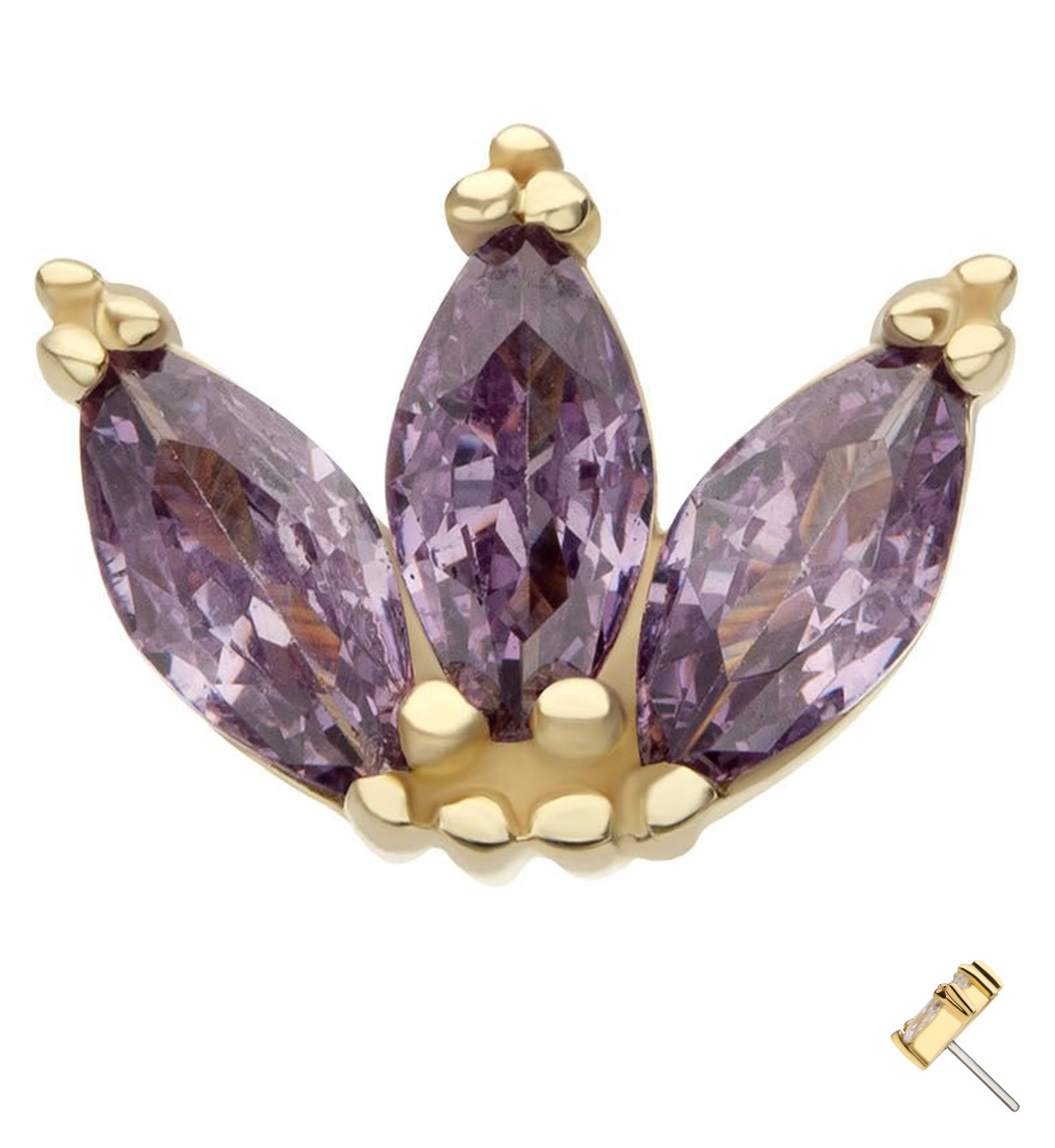 14kt Gold Liege Amethyst CZ Threadless Top - Mrs Treak