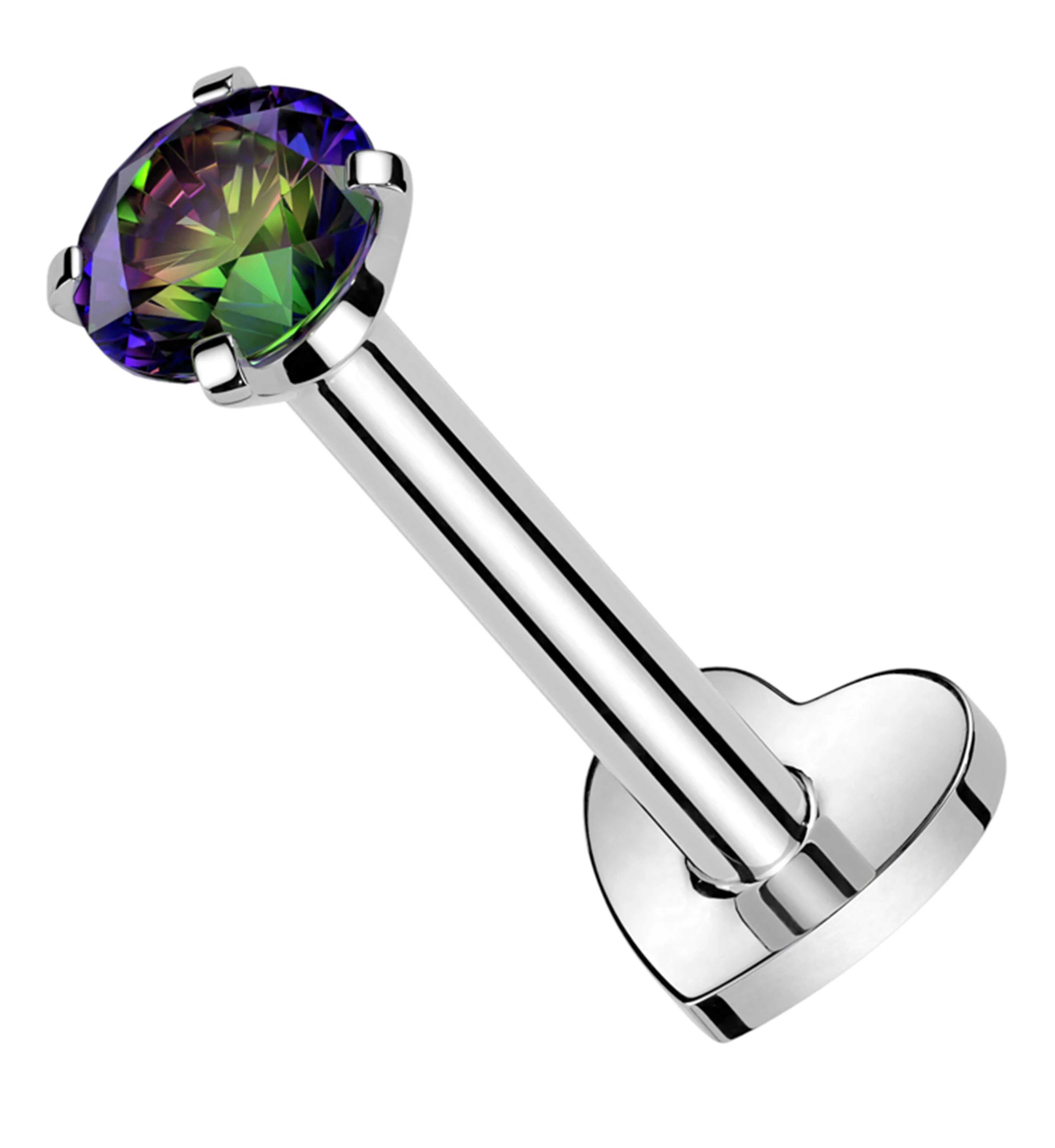Prong Black Aurora CZ Internally Threaded Titanium Heart Disk Labret - Mrs Treak