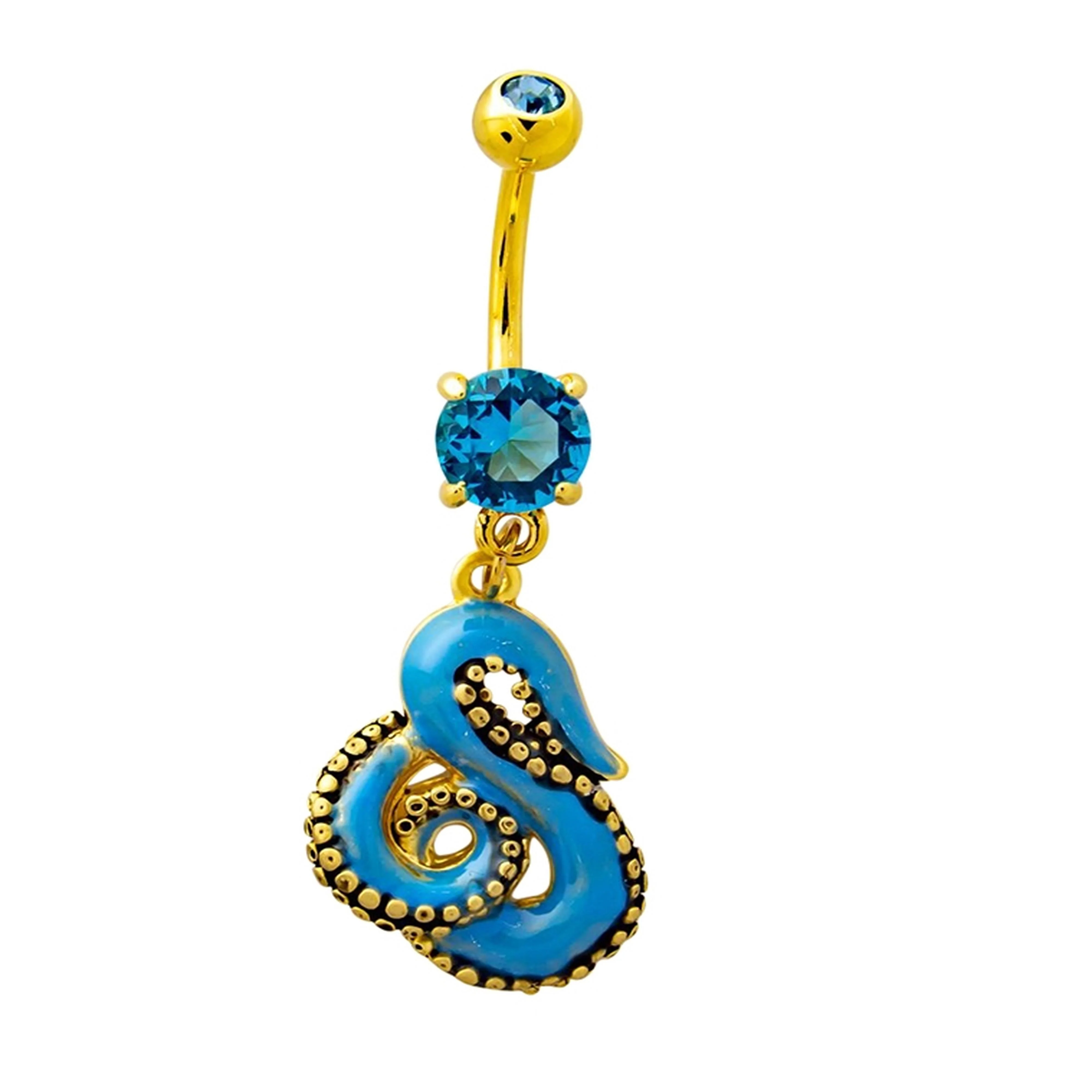 Blue & Gold Tentacle Belly Button Ring - Mrs Treak