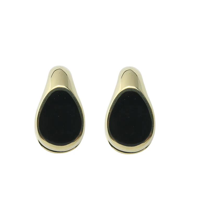 Black Resin Keyhole Brass Ear Weights - Mrs Treak