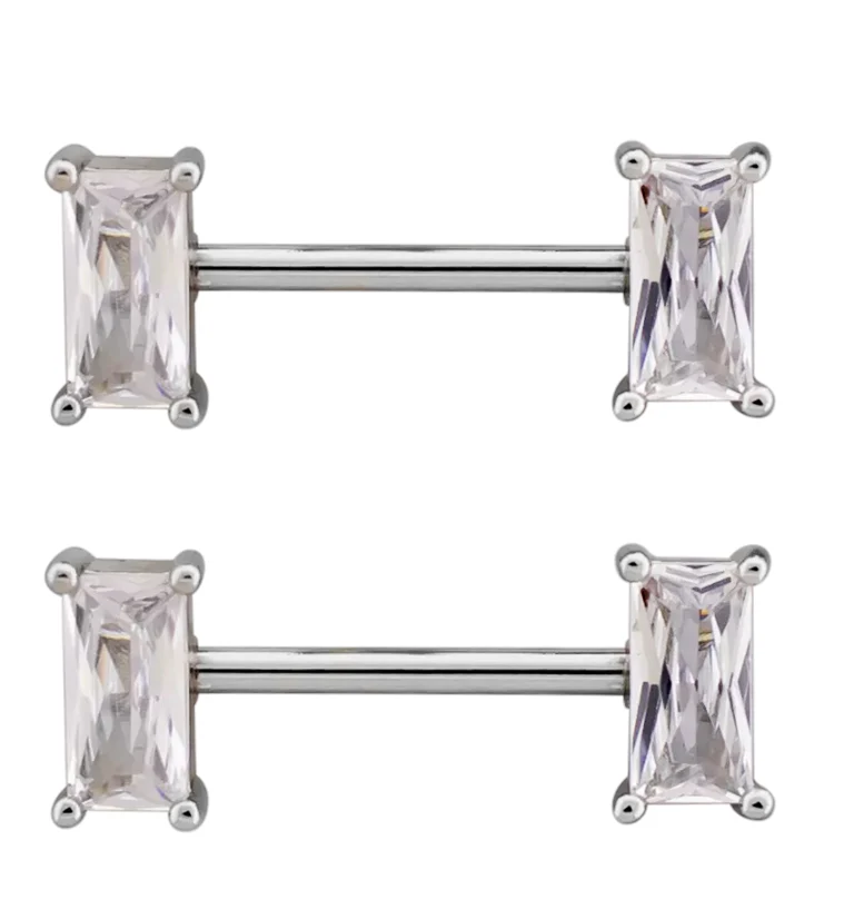 Baguette Clear CZ Stainless Steel Nipple Barbell - Mrs Treak