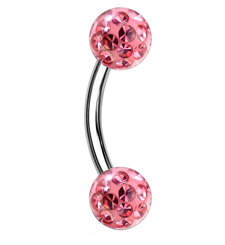 Pink Double Glitterball Stainless Steel Curved Barbell - Mrs Treak