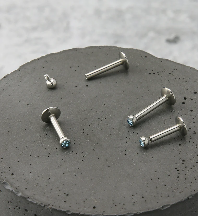 Aqua CZ Bezel Labret Stud (Convex Disk) - Mrs Treak