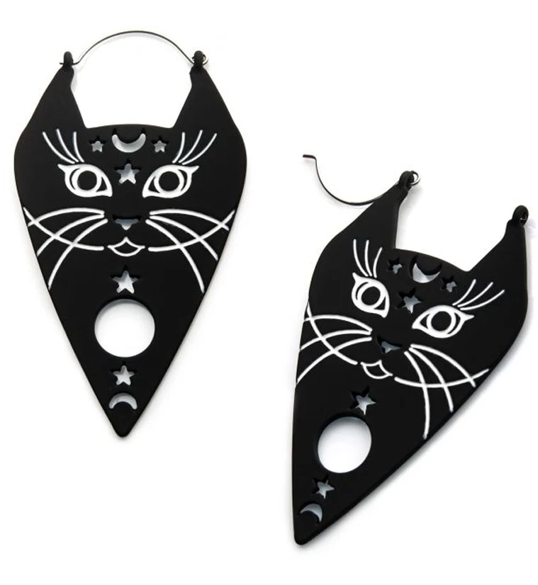 20G Black Astronomy Cat Plug Hoops - Mrs Treak