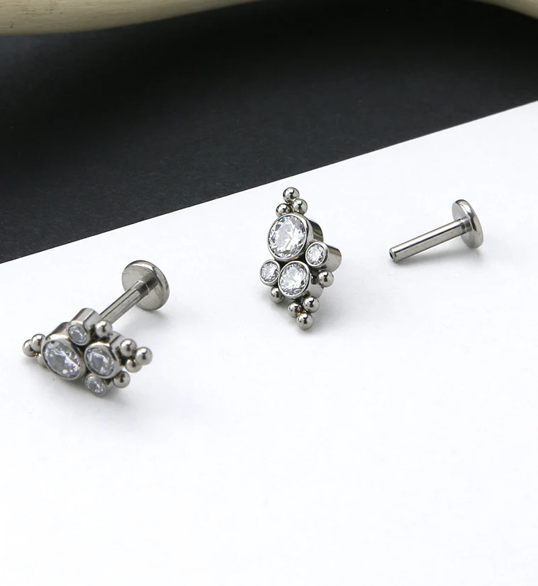 16G Beaded Array Clear CZ Titanium Threadless Labret - Mrs Treak
