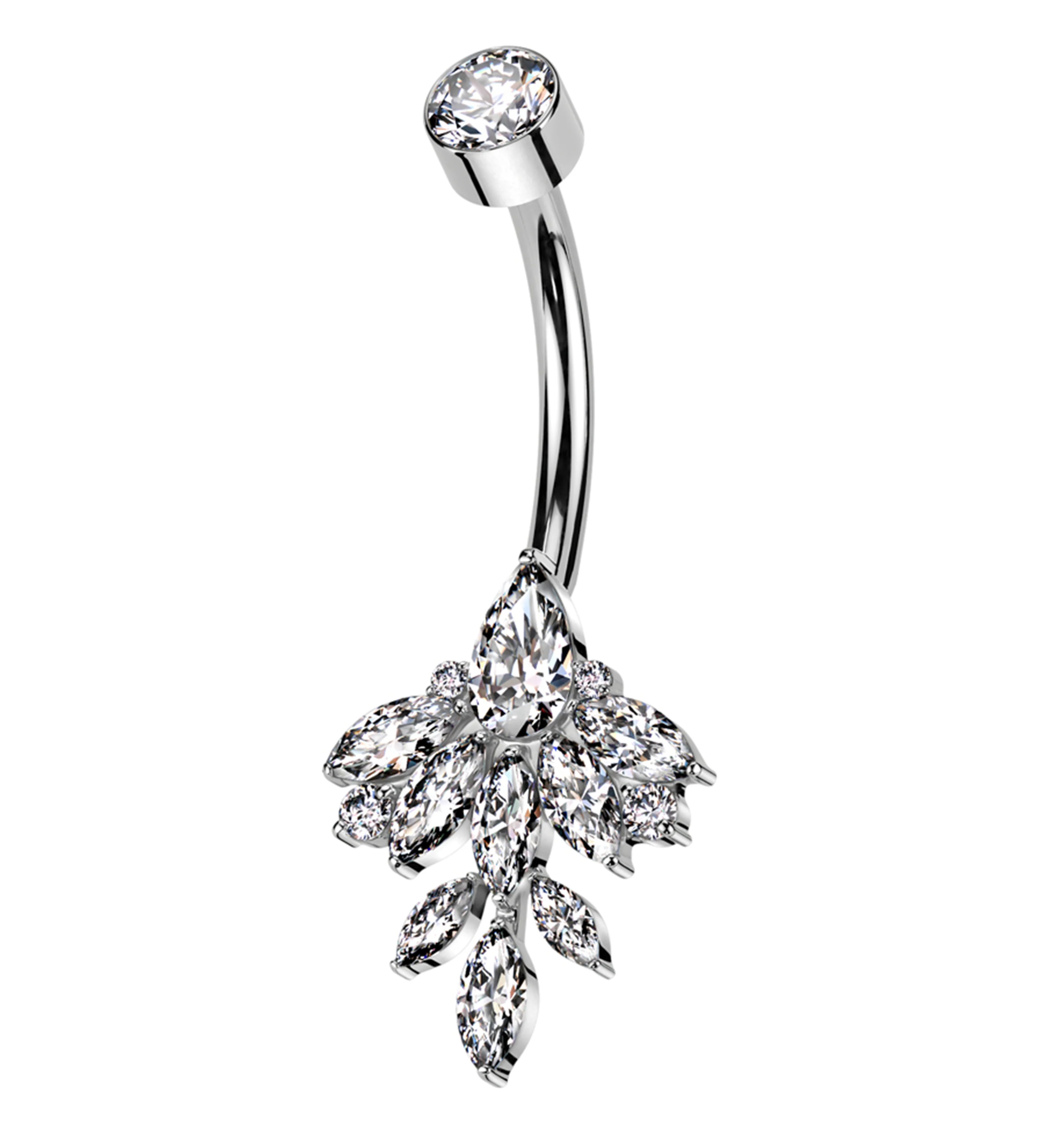 Triangle Marquise Leaf Clear CZ Internally Threaded Titanium Belly Button Ring - Mrs Treak