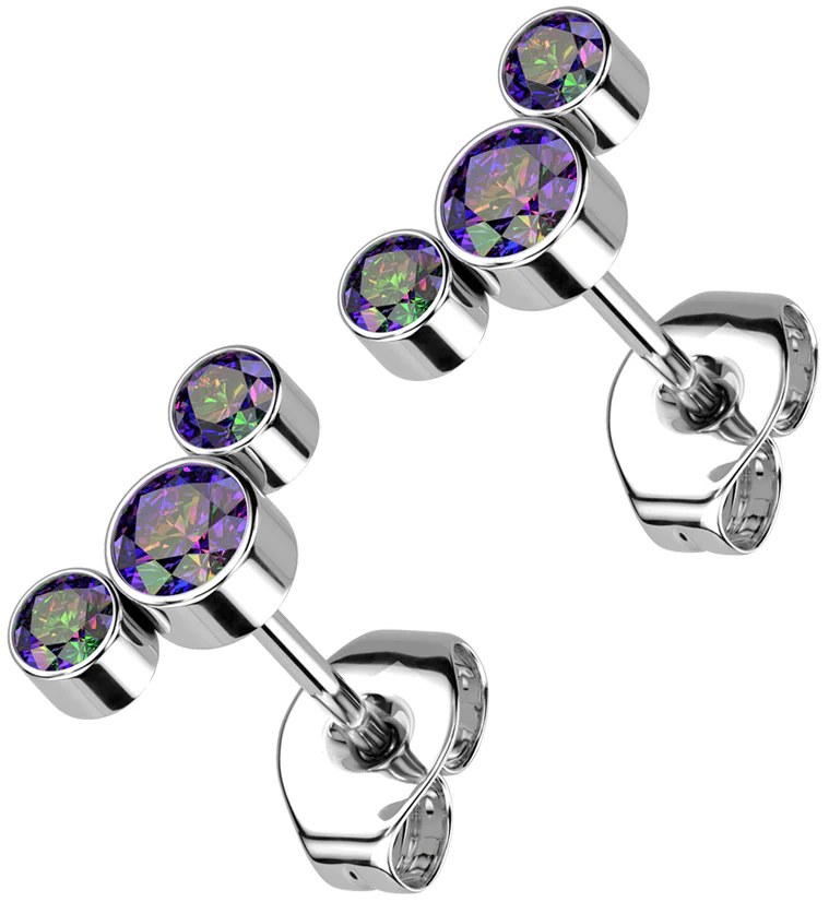 Triple Black Aurora CZ Titanium Threadless Earrings - Mrs Treak