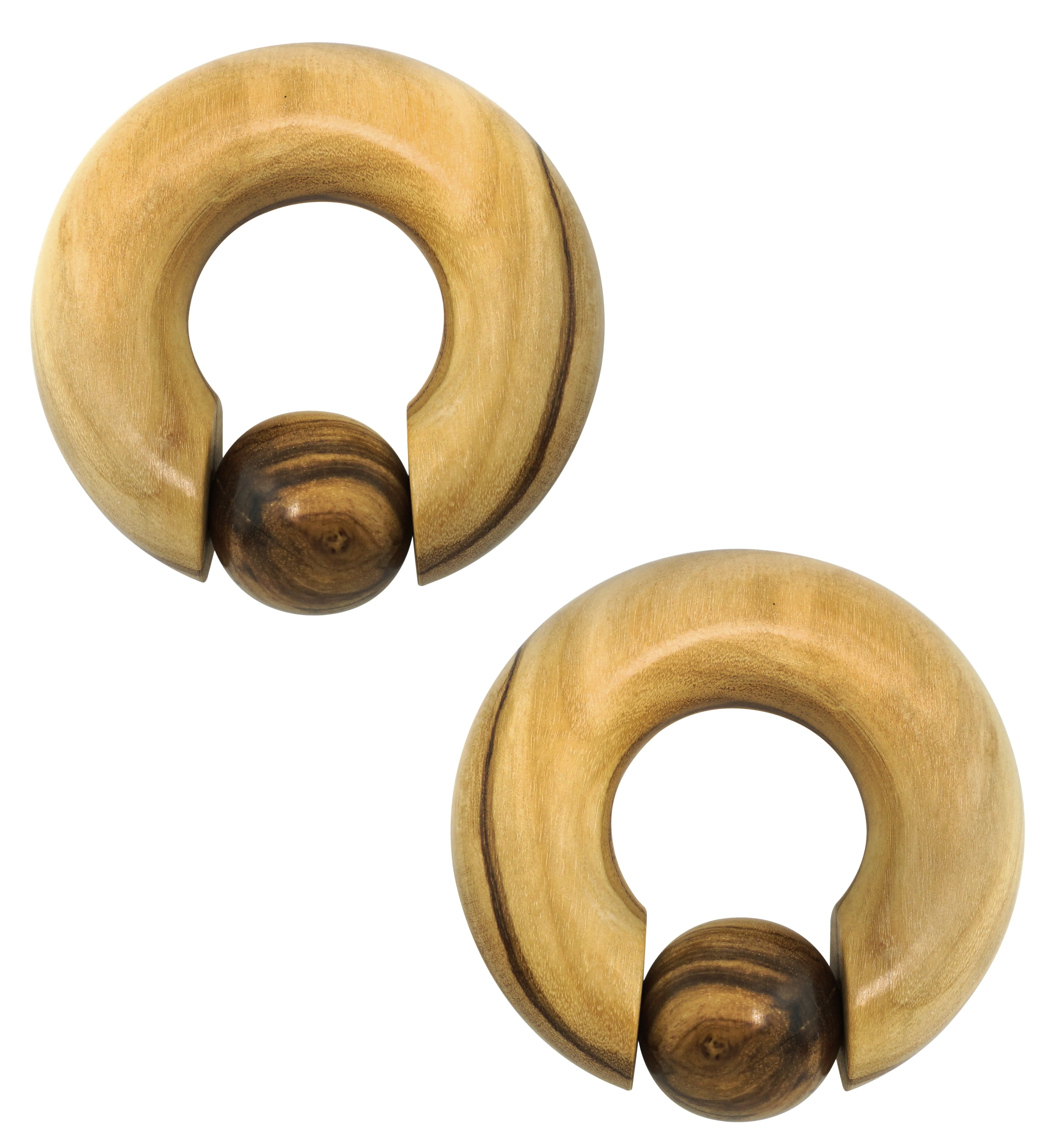 Captive Olive Wood Hoop Hangers - Mrs Treak