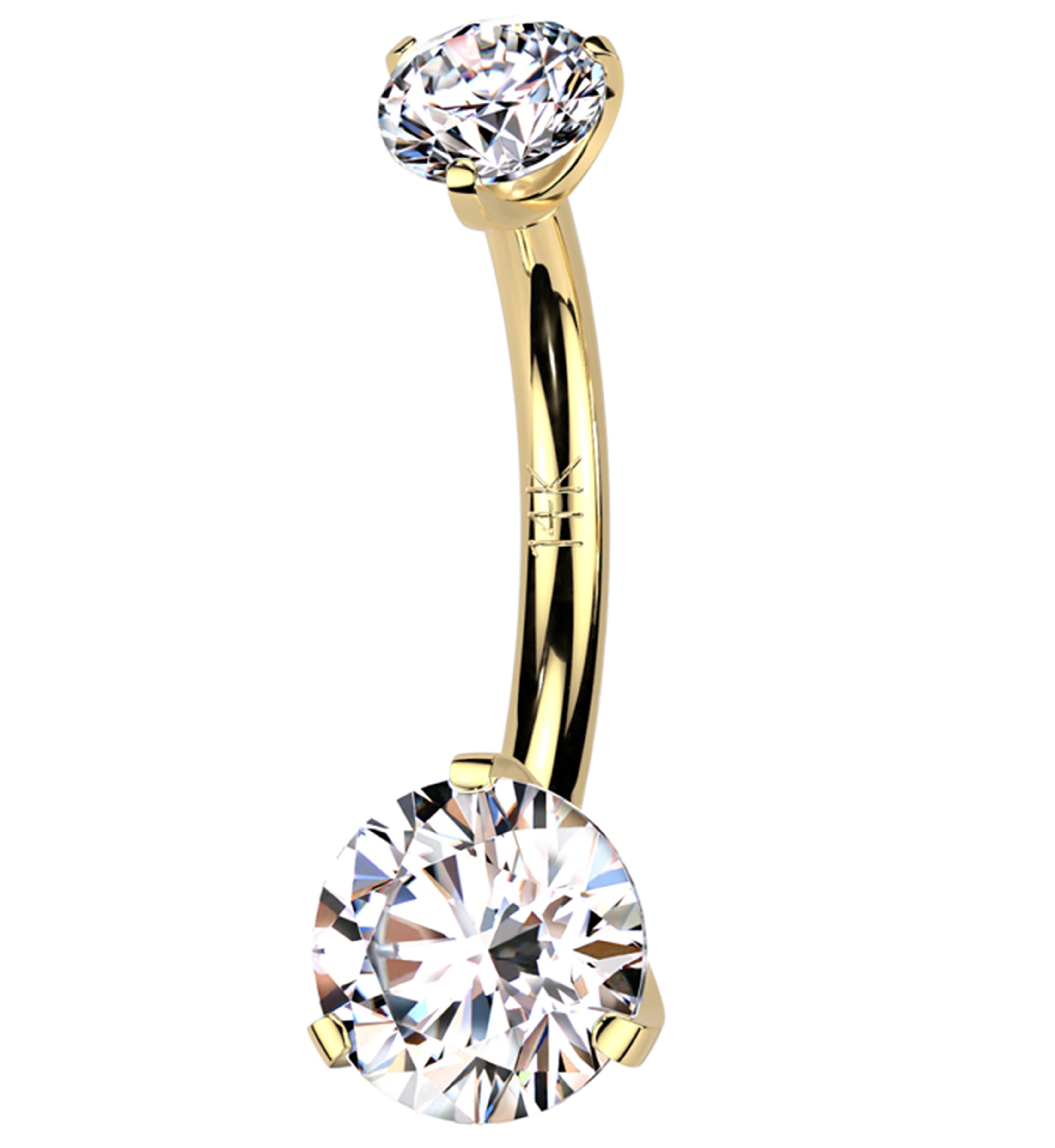 14kt Gold Double Prong Clear CZ Belly Button Ring - Mrs Treak