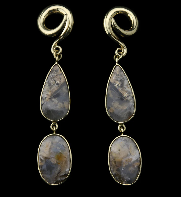 Double Tiger Dendritic Agate Stone Ear Weights Version 3 - Mrs Treak