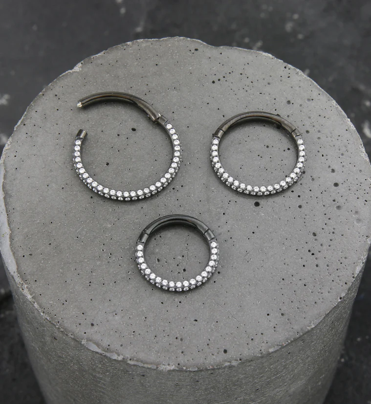 Black PVD Triple Sided Clear CZ Titanium Hinged Segment Ring - Mrs Treak