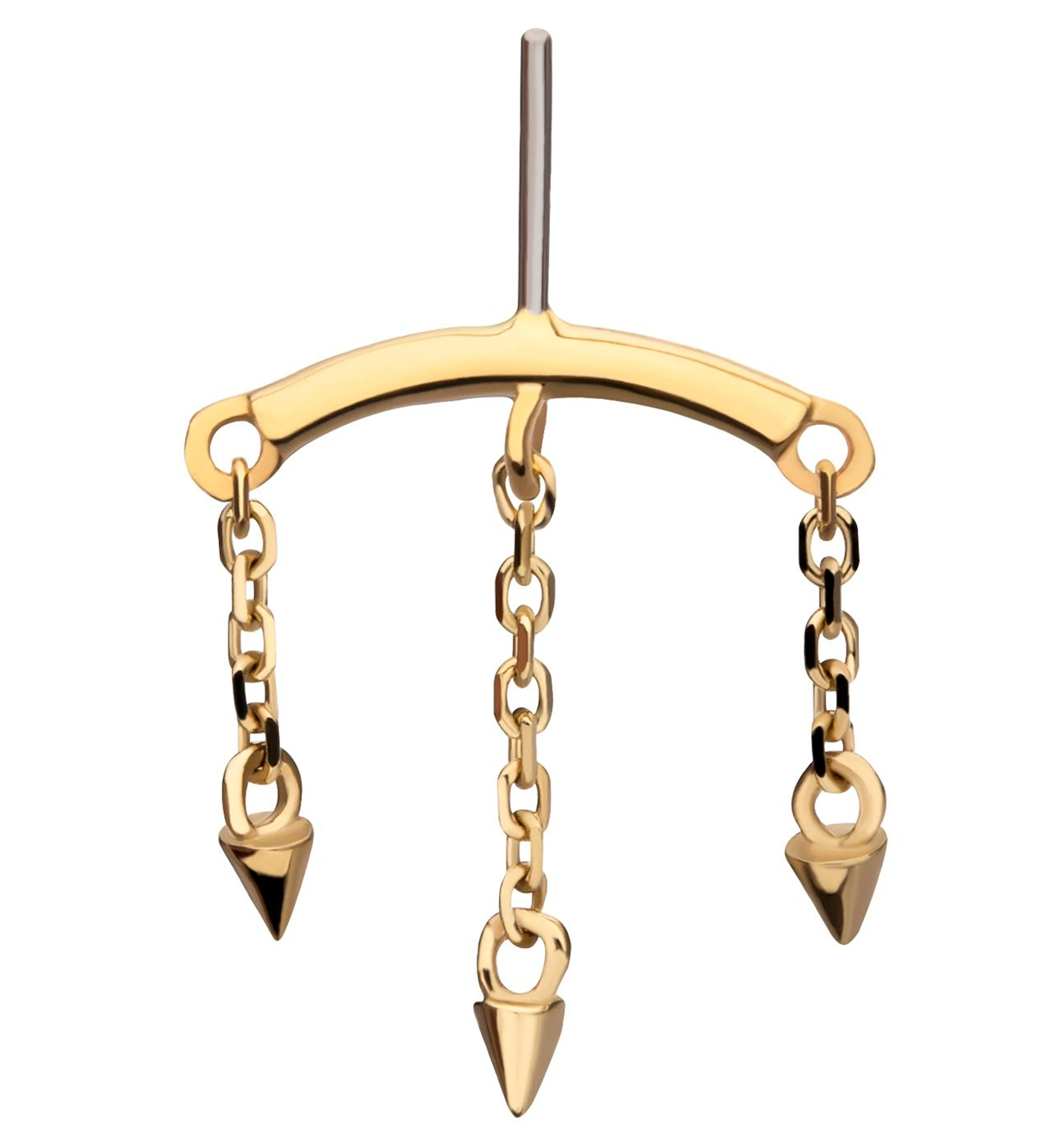 14kt Gold Hidden Curved Bar Triple Spike Dangle Threadless Top - Mrs Treak