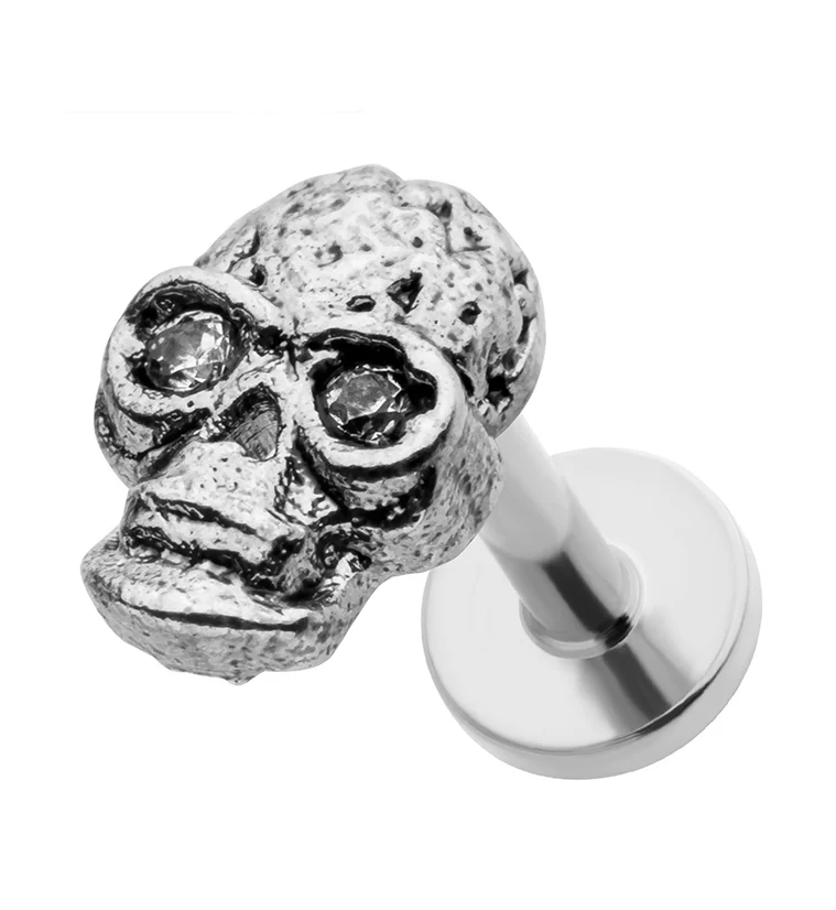 Rugged Skull Stainless Steel Threadless Labret - Mrs Treak
