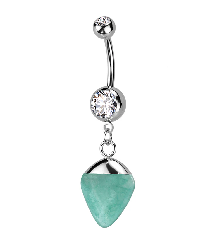 Apex Jade Stone Dangle Stainless Steel Belly Button Ring - Mrs Treak