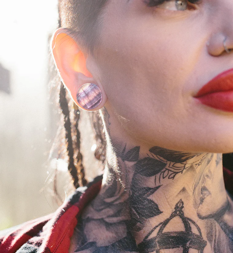 Grade A Rainbow Fluorite Stone Plugs - Mrs Treak