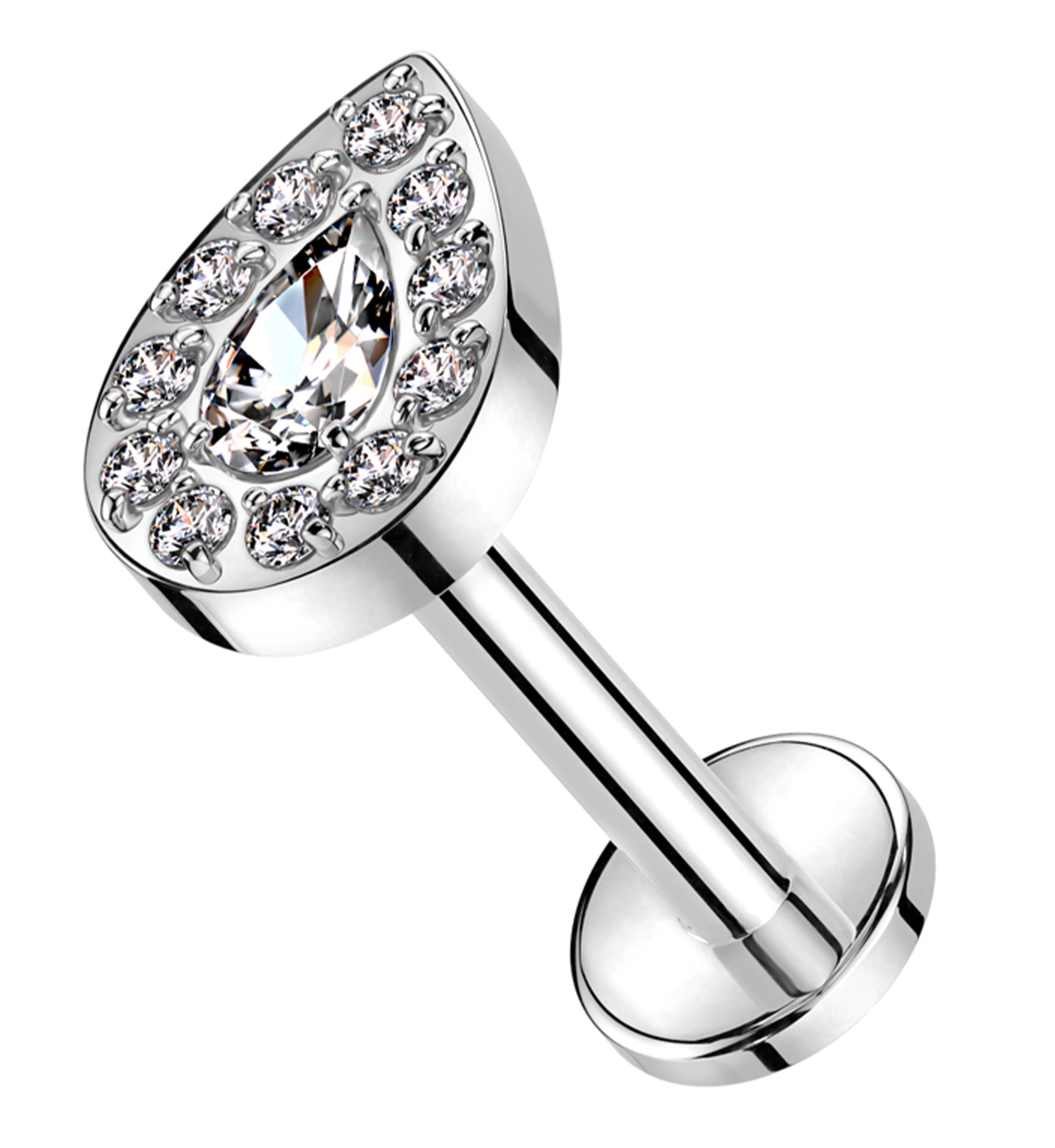 Teardrop Clear CZ Internally Threaded Titanium Labret - Mrs Treak